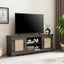 Vine TV stand console table, suitable for TVs under 70 inches, equipped with 2 storage shelves and 2 natural rattan doors, gray - Korvel