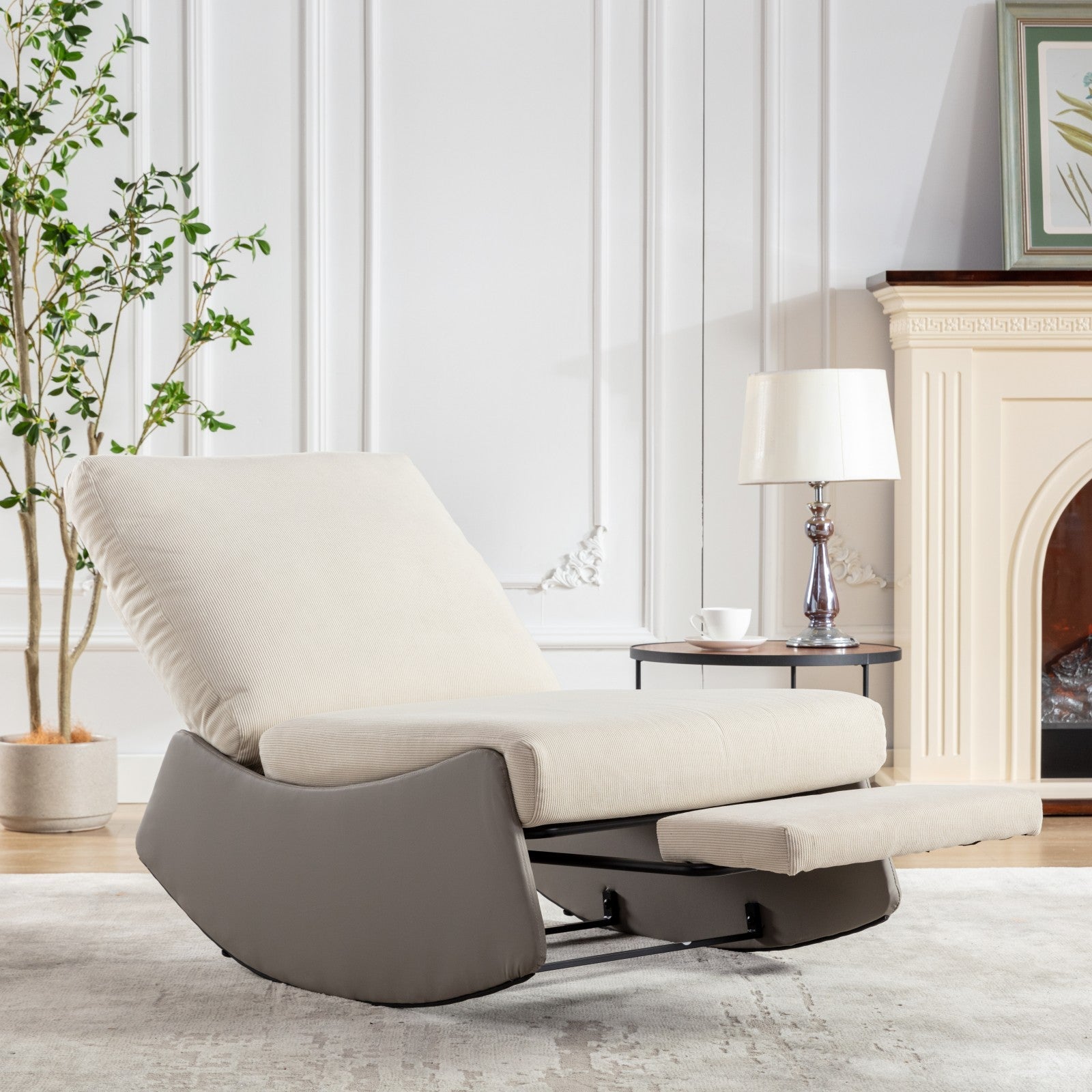 Modern rocking chair recliner, comfortable cushioned recliner with footstool, gray - Korvel