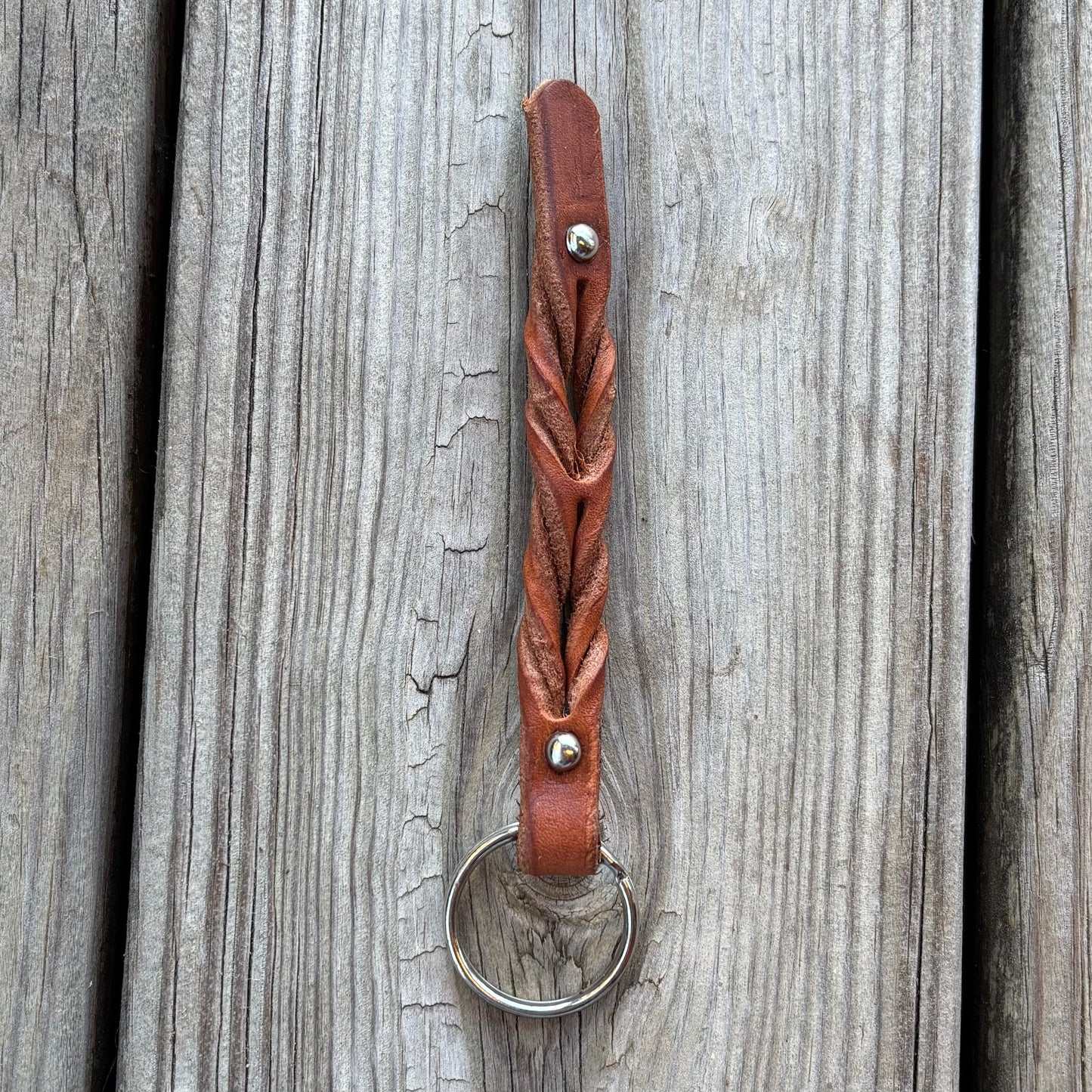 Stylish Twisted Leather Keychains with Stud Accents - Korvel