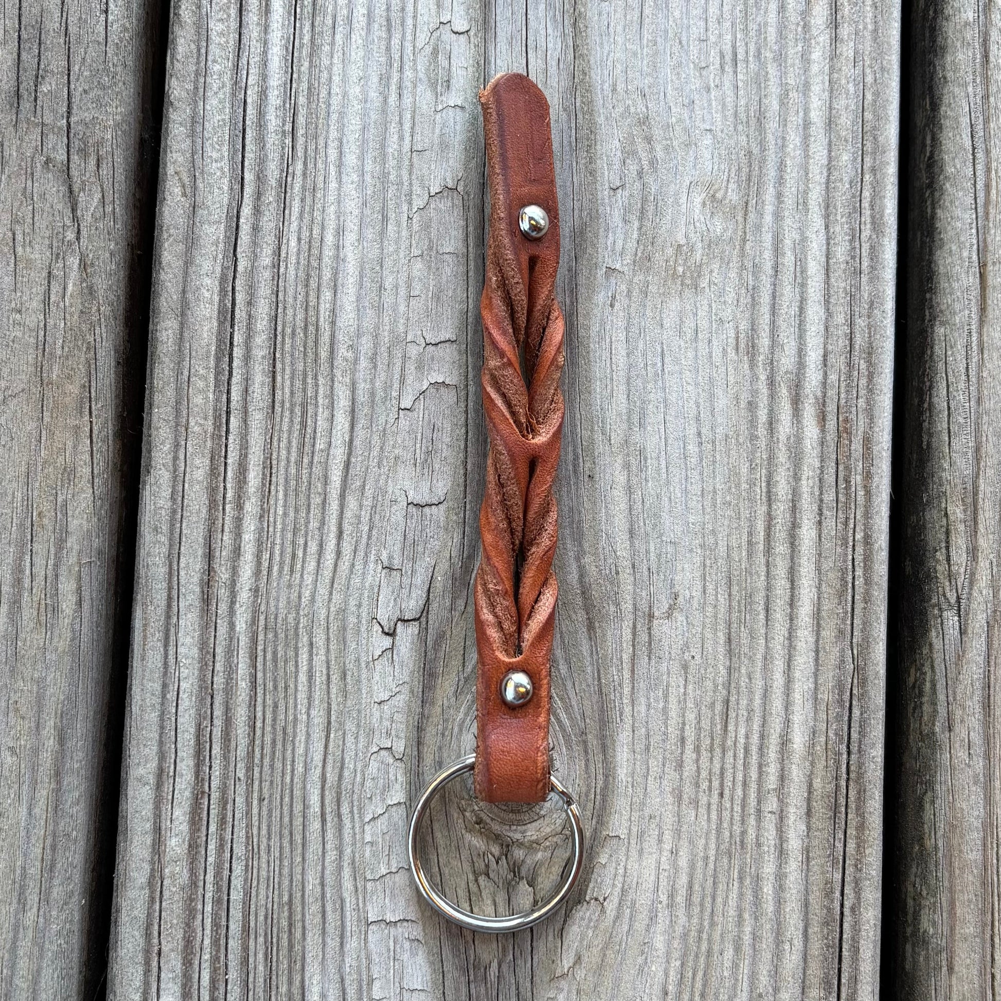 Stylish Twisted Leather Keychains with Stud Accents - Korvel