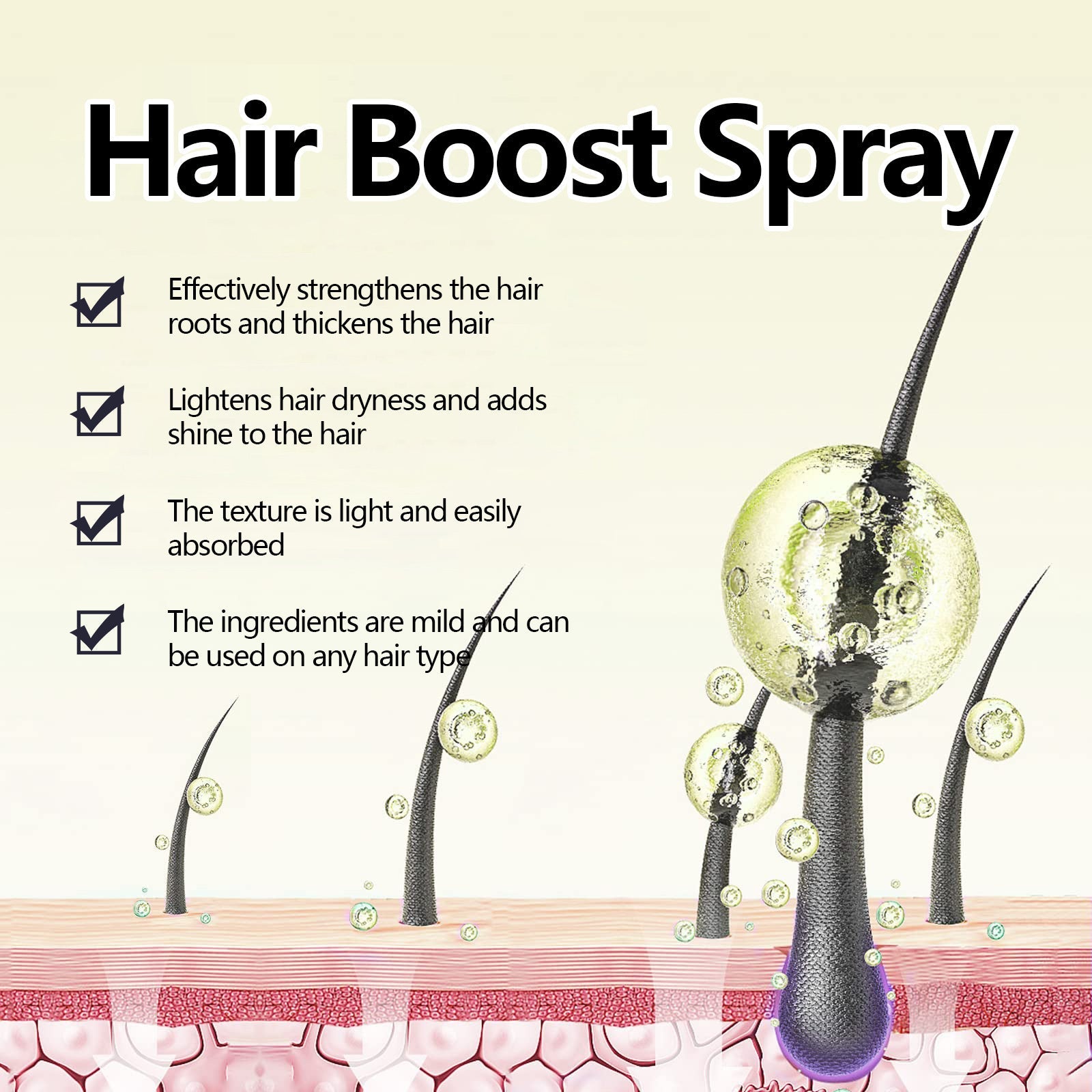 Hair Boost Spray, Strong Hair Solid Hair Moisturizing Scalp Hair Roots Beard Hair Care Spray - Korvel