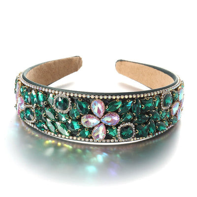 Fashionable diamond inlaid four leaf clover Baroque retro full inlaid rhinestone sponge headband - Korvel