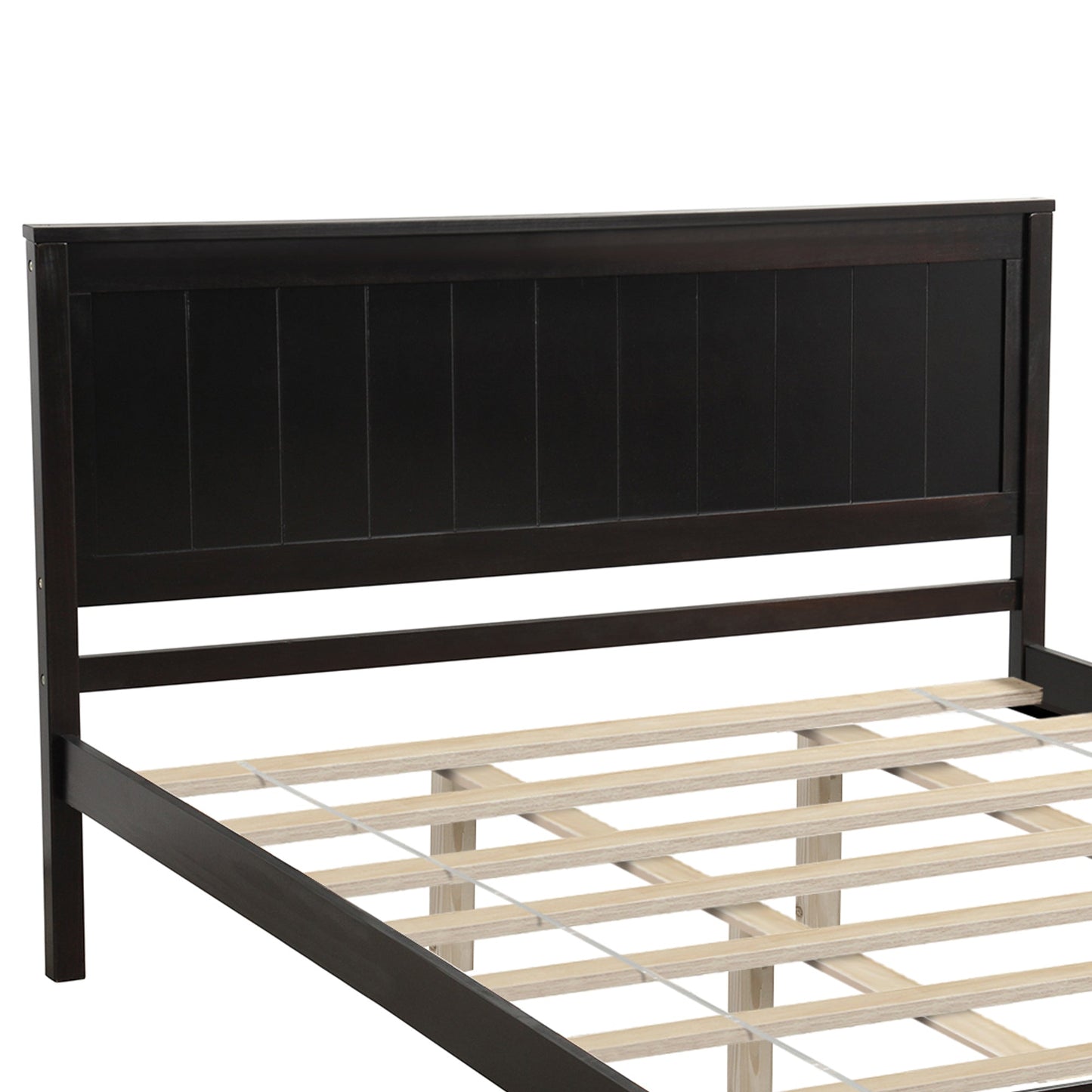 Platform Bed Frame with Headboard, Wood Slat Support  No Box Spring Needed  Queen Espresso - Korvel