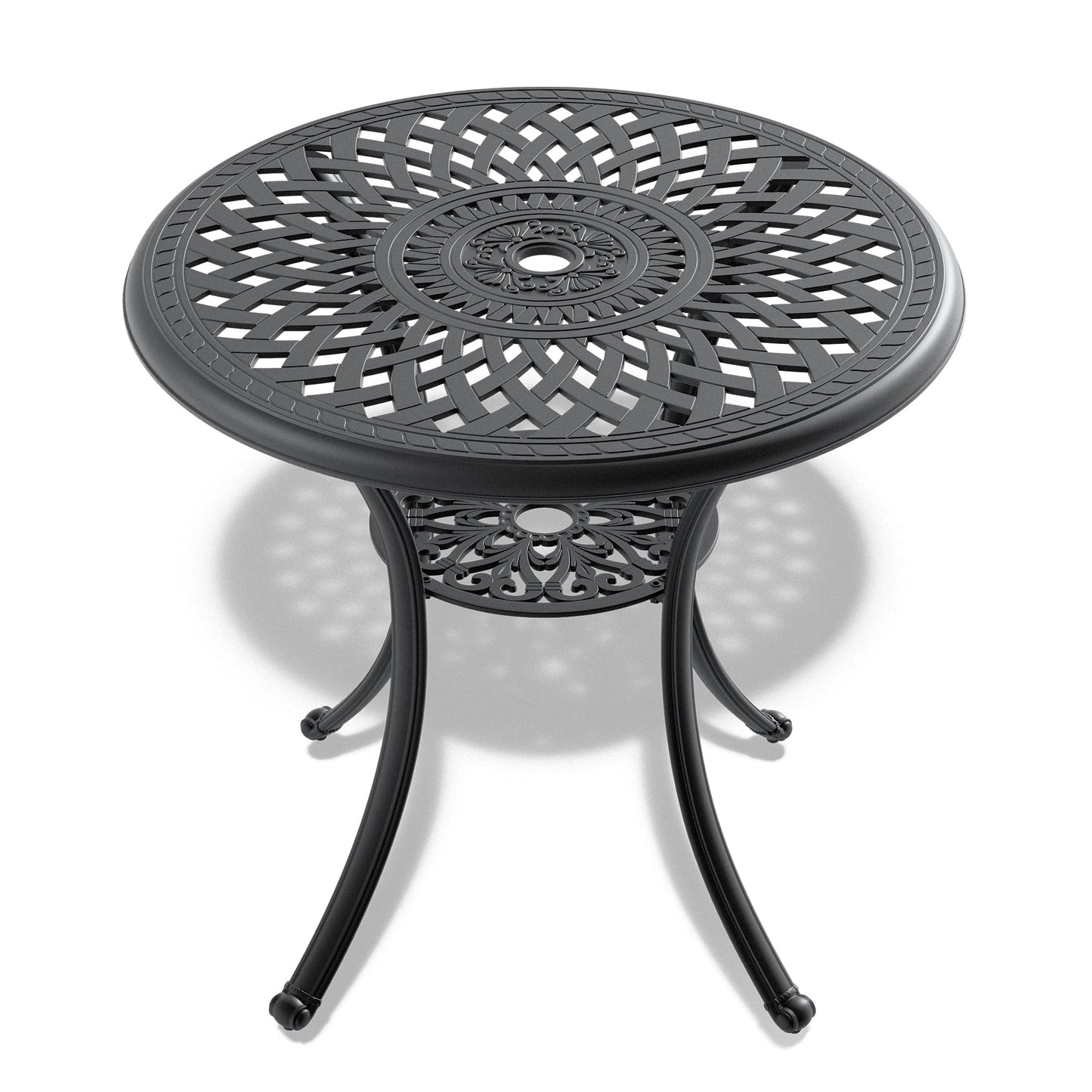 Ø30.71-inch Cast Aluminum Patio Dining Table With Black Frame and Umbrella Hole - Korvel
