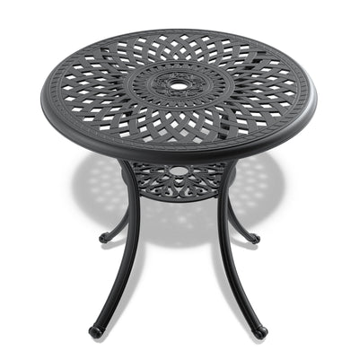 Ø30.71-inch Cast Aluminum Patio Dining Table With Black Frame and Umbrella Hole - Korvel