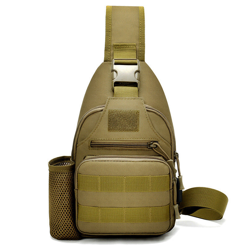 Tactical crossbody sling backpack. Has water bottle holder, MOLLE system, USB charging port. Ideal for travel and walks. Cp Camo - Korvel
