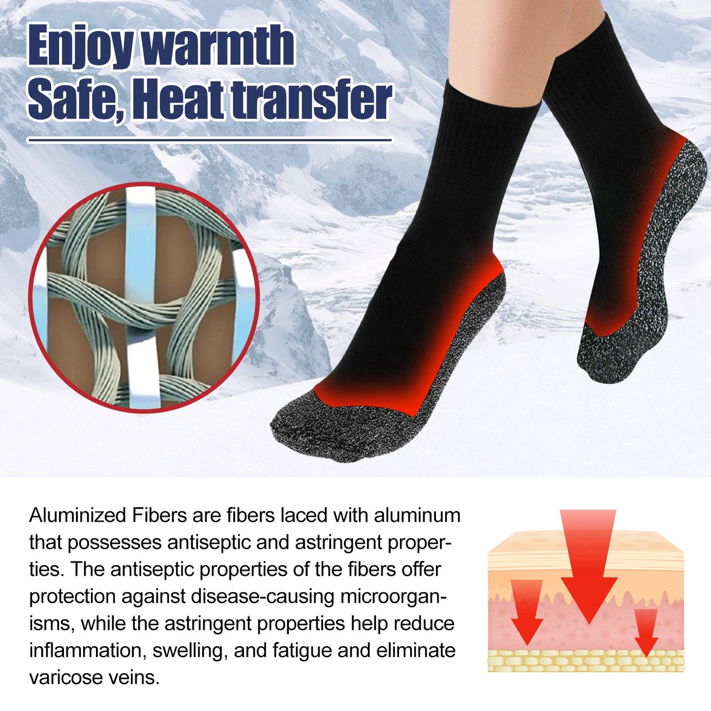 35 Degrees Aluminized Fibers Heating Socks, Relieve Vein Spontaneous Heat Constant Temperature Comfortable Warm Foot Cold Protection Socks - Korvel