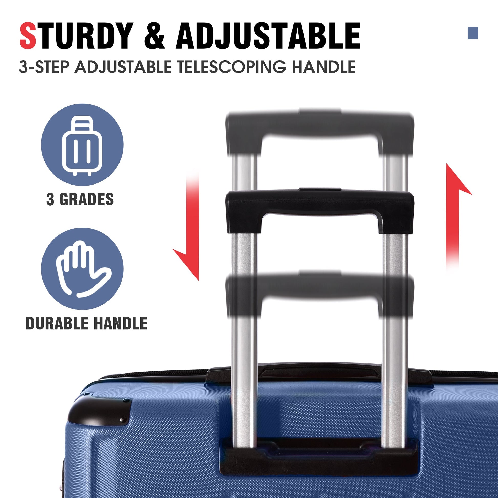 Hardshell Luggage Sets 3 Pcs Spinner Suitcase with TSA Lock Lightweight 20''24''28'' Blue + ABS - Korvel