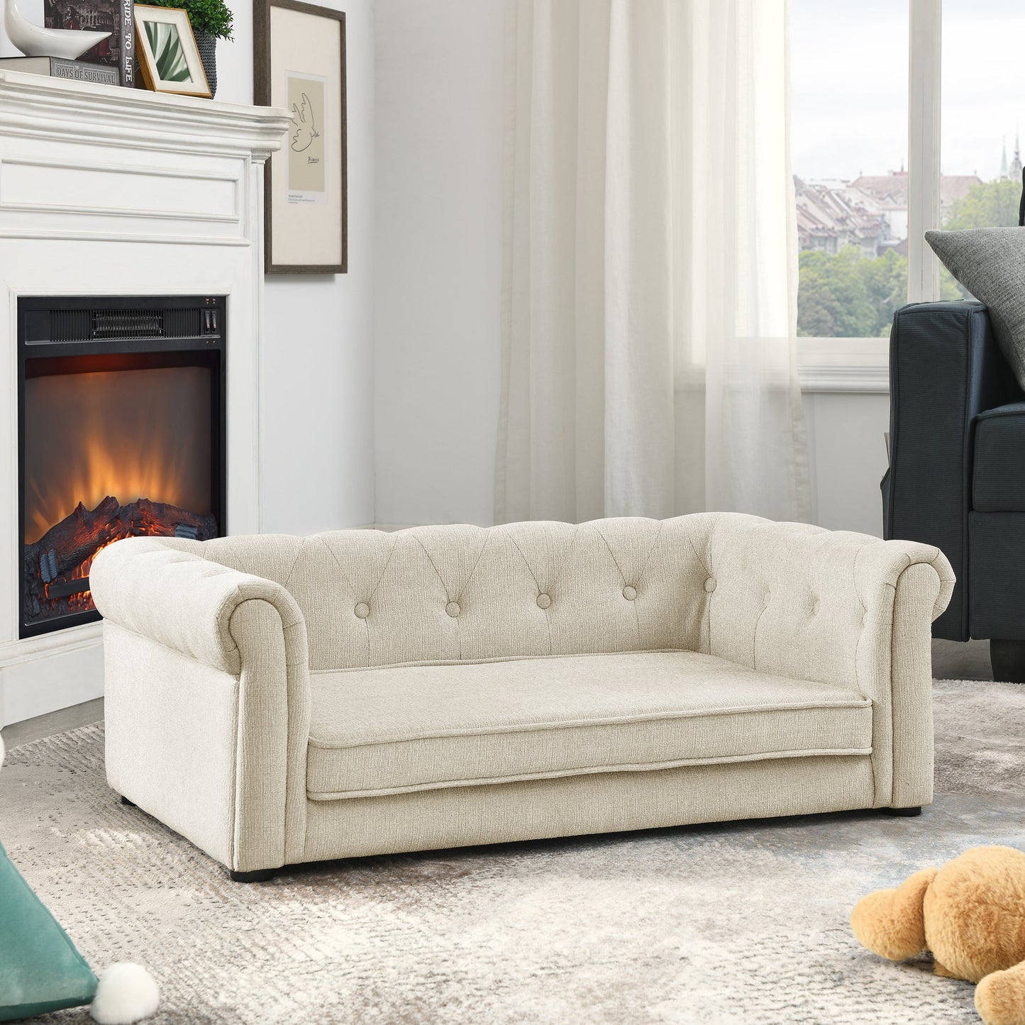 Elegant Rectangle Pet Bed for Medium and Large Dogs, Durable Elevated Dog Sofa Bed, Comfortable Dog Couch Beige - Korvel