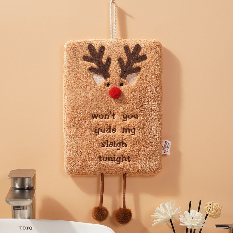 New Christmas hand towel can be hung with thick coral fleece towel, kitchen absorbent quick drying cloth, cartoon hand towel - Korvel