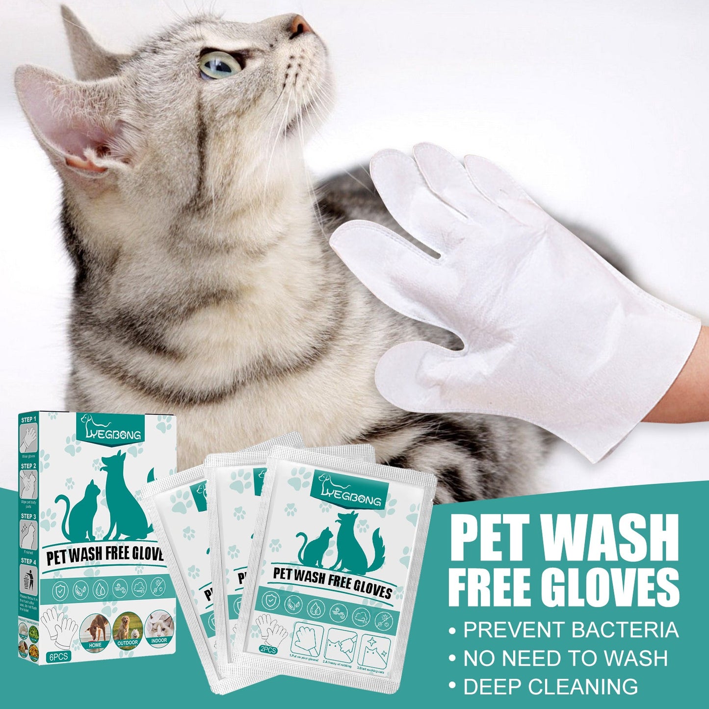 Pet Leave-In Cleaning Gloves Dog Bath Cat Clean Dry Cleaning Gloves Deodorizing Odor Removal - Korvel