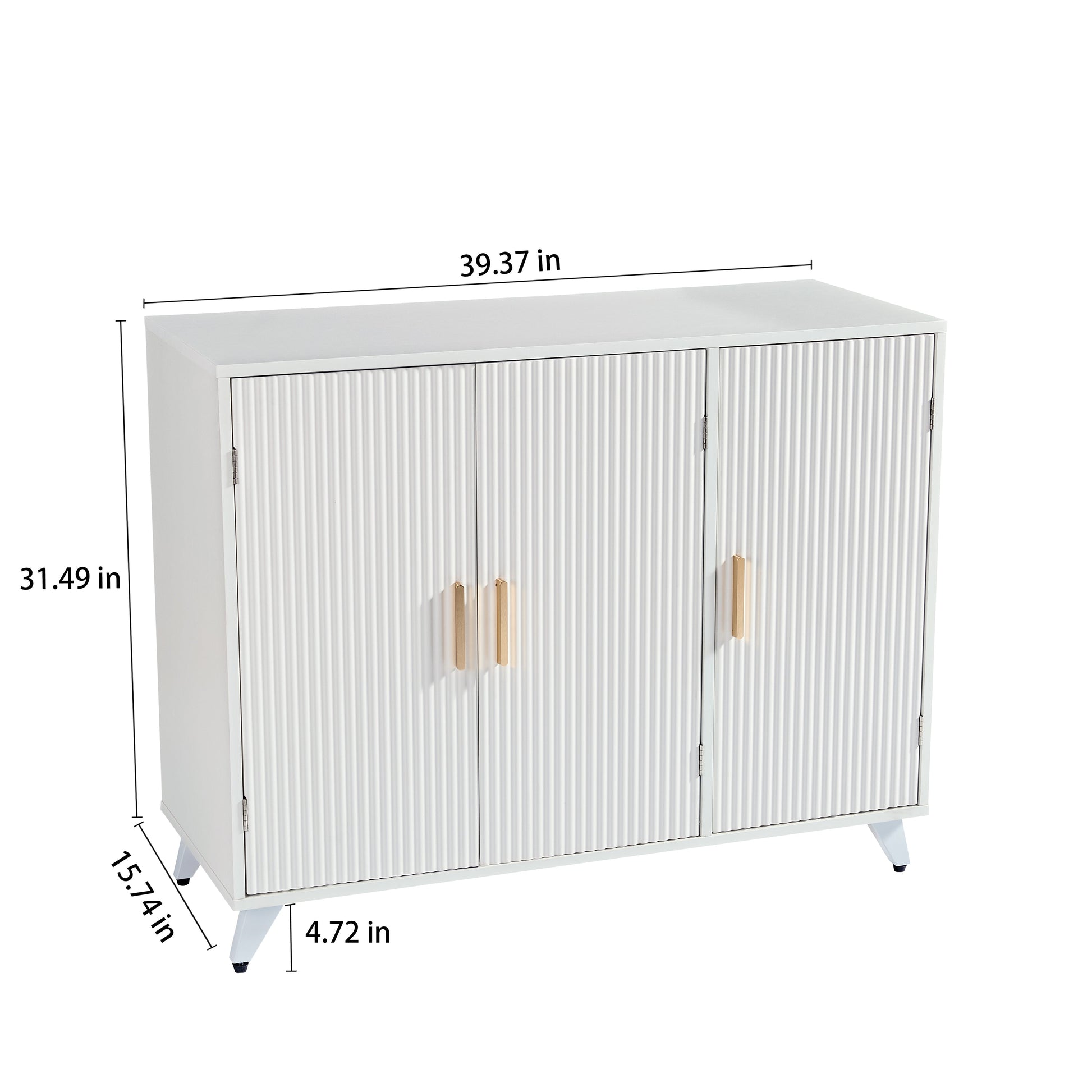 ideboard with wavy texture buffet cabinet, white accent cabinet with door, modern bookcase for kitchen living room - Korvel