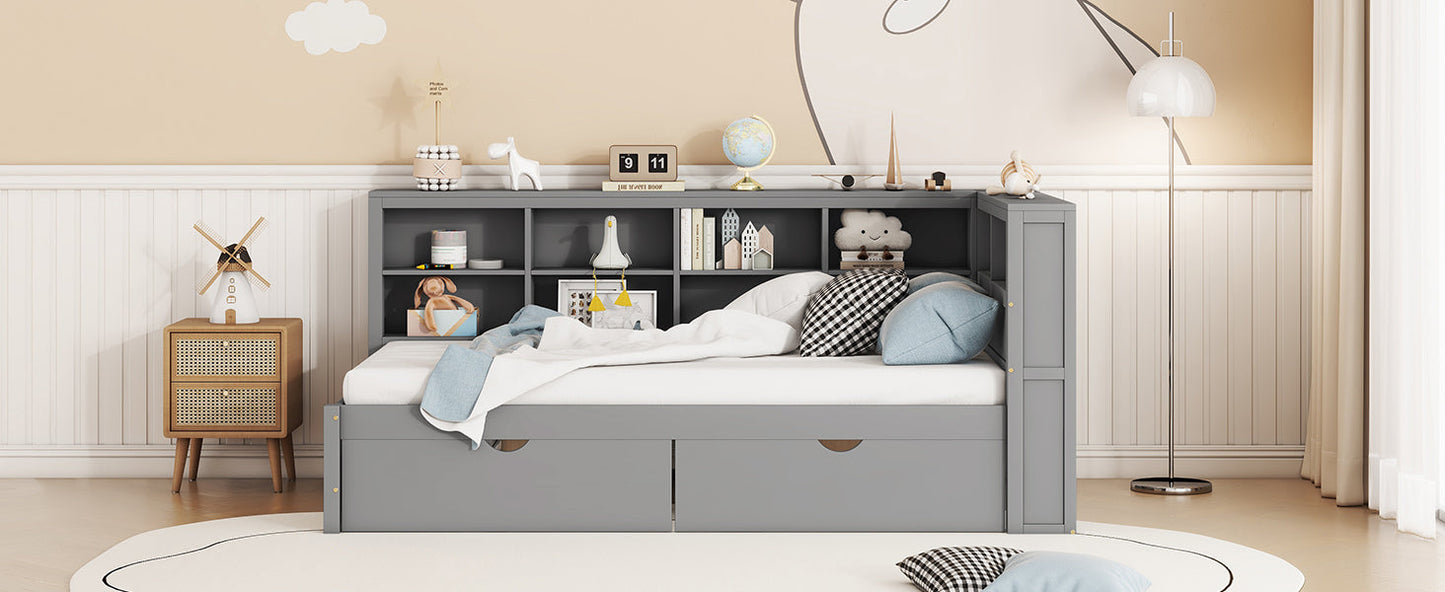Wooden Twin Size Daybed with Storage and USB Ports - Grey