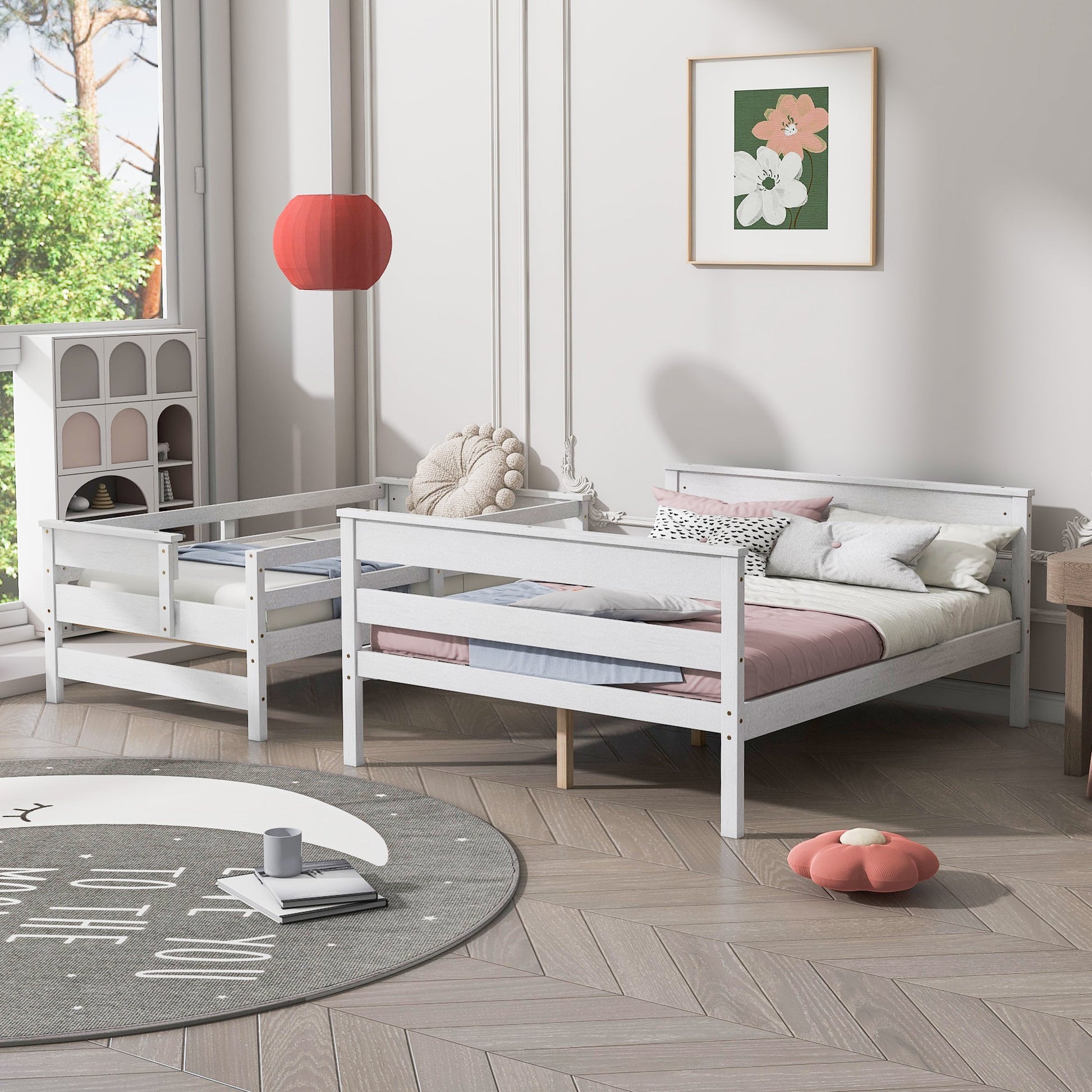 Wood Twin over Full Bunk Bed with Ladder White - Korvel
