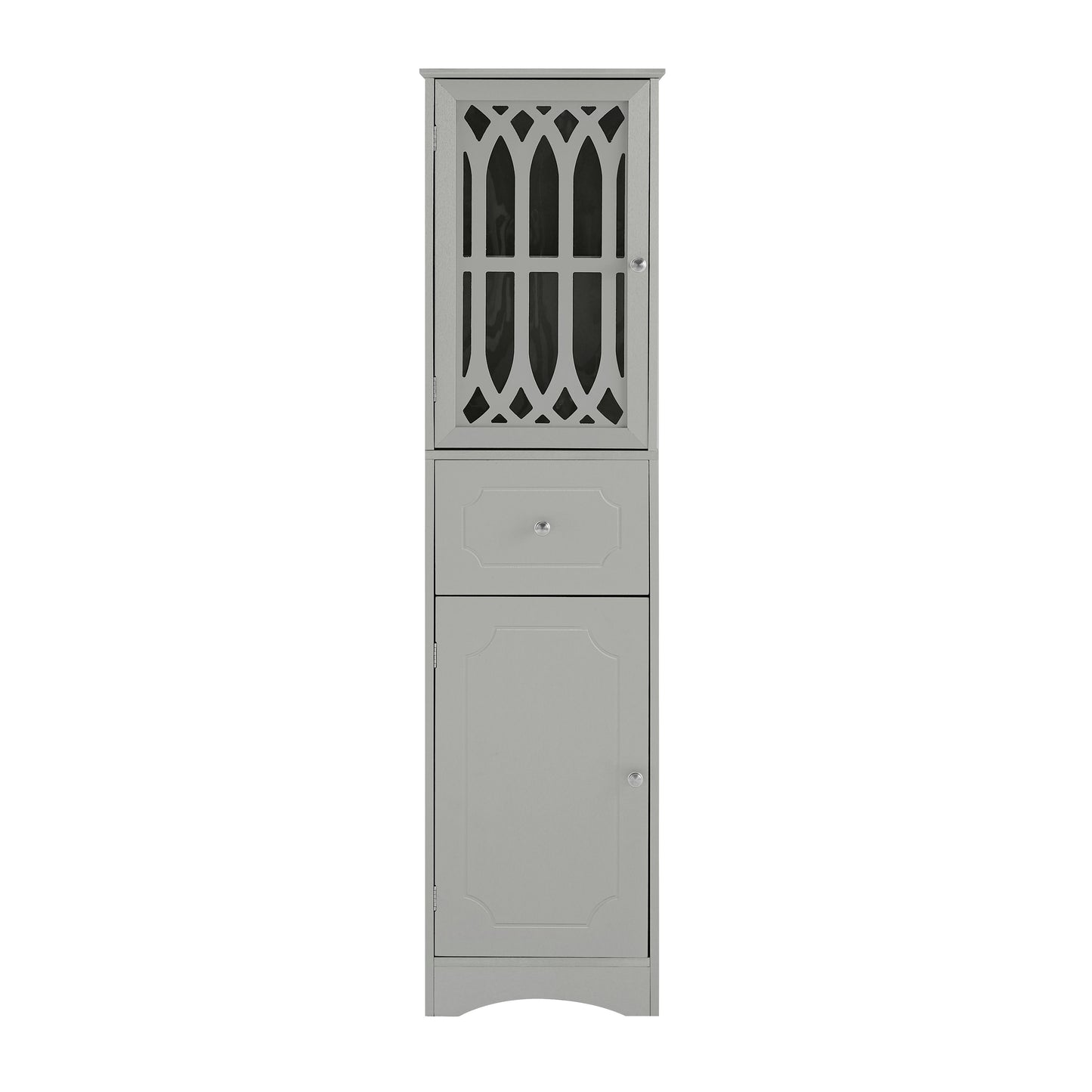 Tall Bathroom Cabinet, Freestanding Storage Cabinet with Drawer and Doors, MDF Board, Acrylic Door, Adjustable Shelf, Grey - Korvel