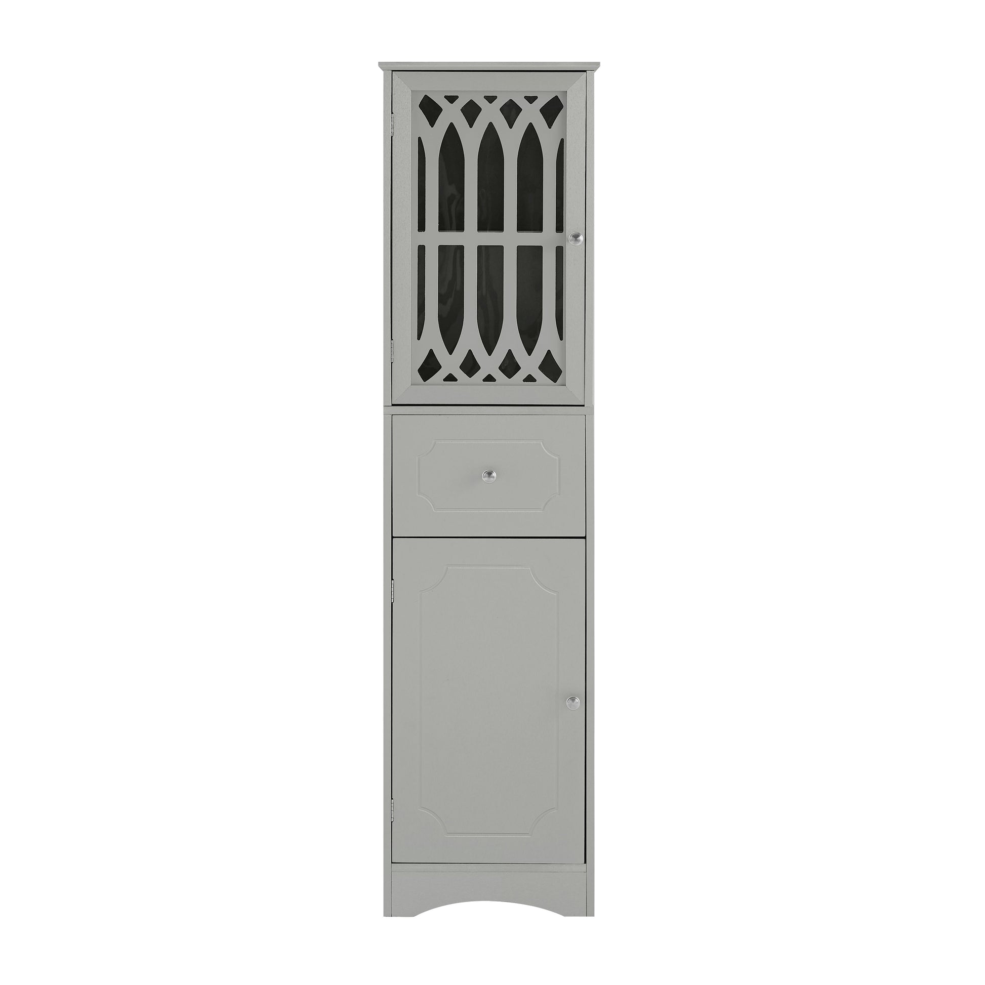Tall Bathroom Cabinet, Freestanding Storage Cabinet with Drawer and Doors, MDF Board, Acrylic Door, Adjustable Shelf, Grey - Korvel