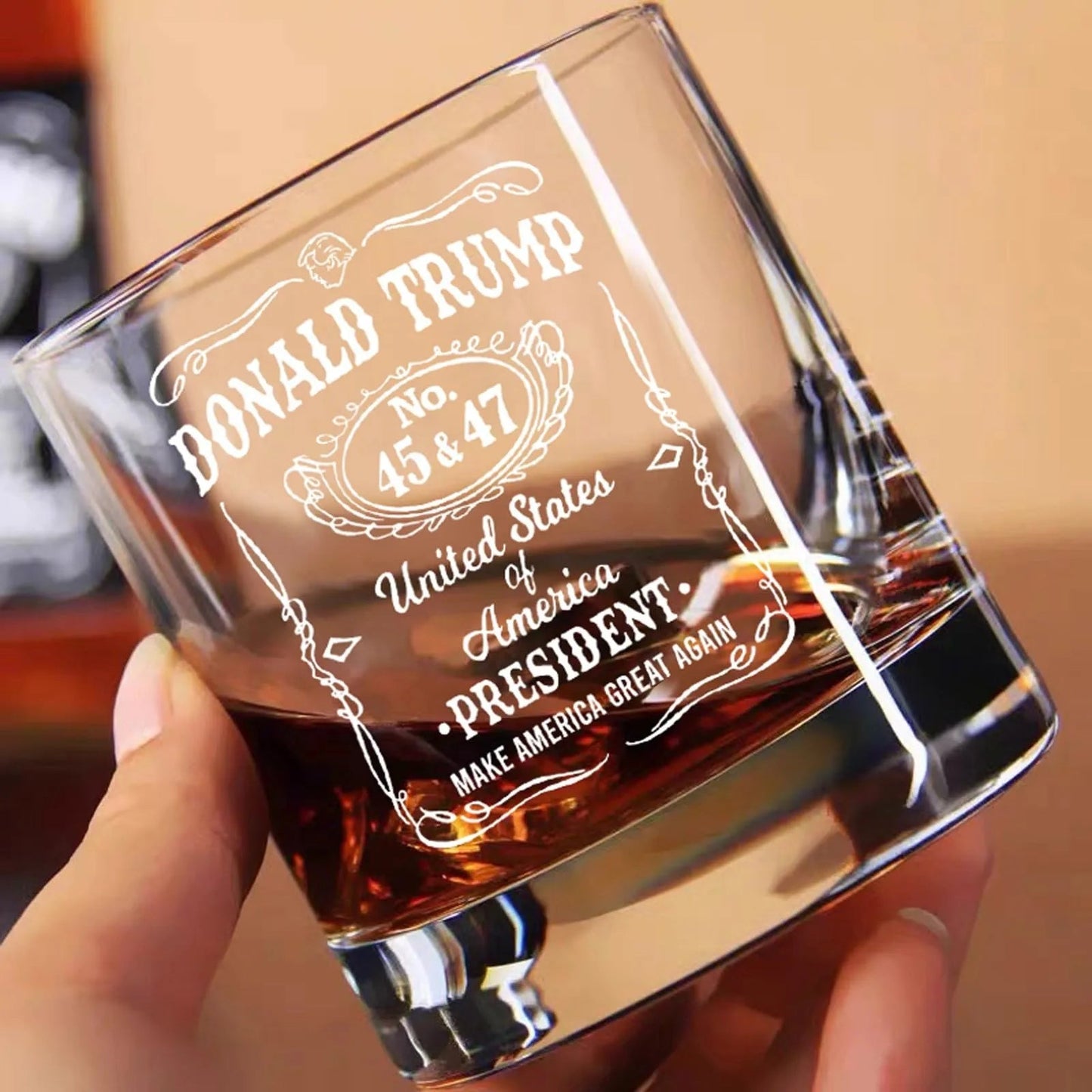 Transparent whiskey glass round straight mouth glass household wine glass beer cup bar tumbler kitchen utensil Trump print glass - Korvel