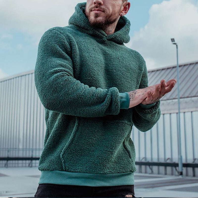 Men's Plush Long-Sleeved Hoodie with Big Pocket