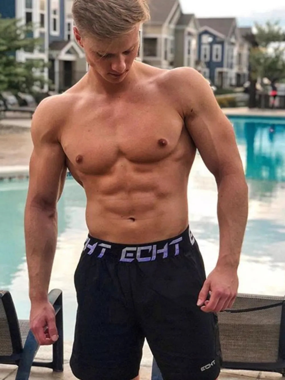 Pantalones Cortos Activos de Cintura Elástica para Hombre con Letras