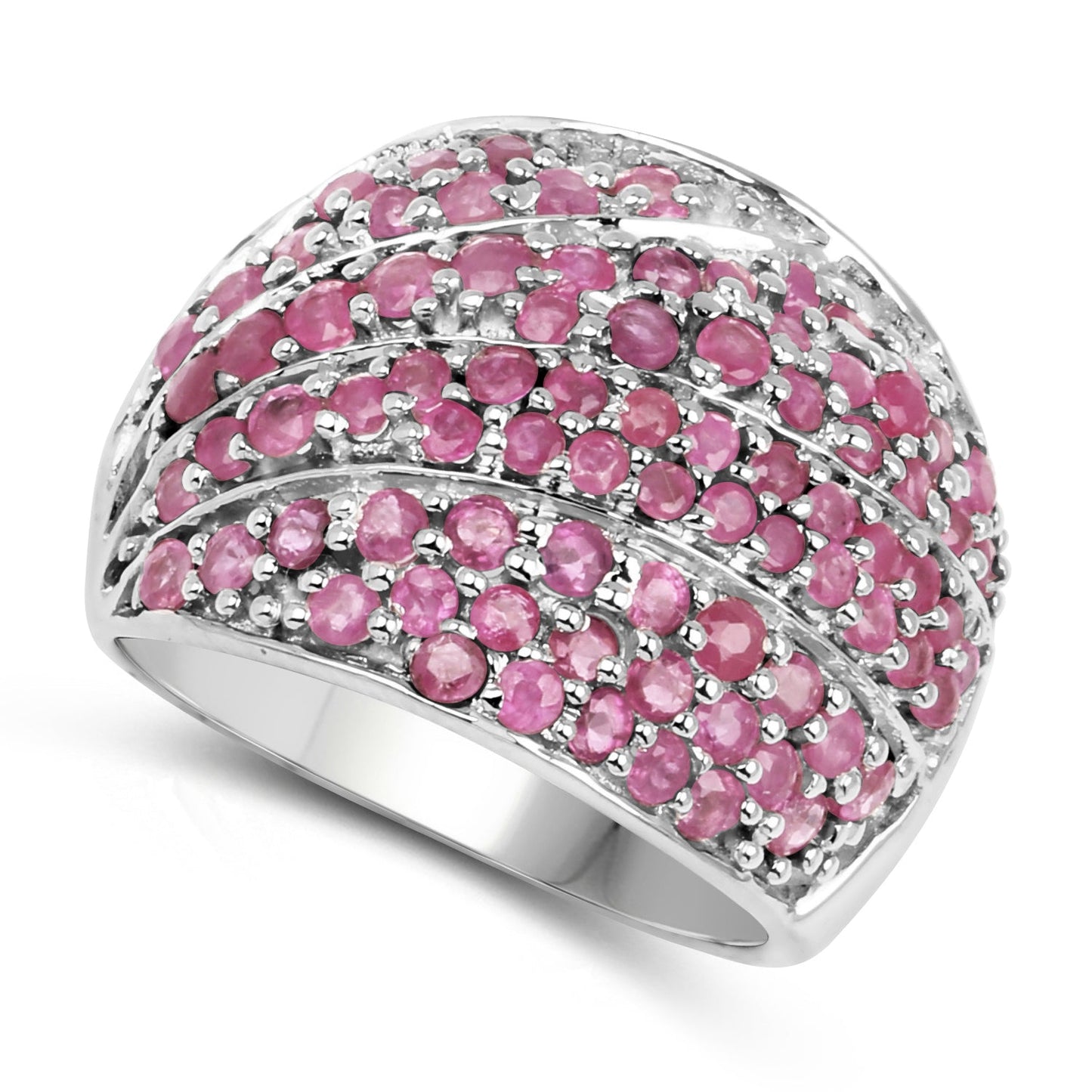 Bague en cluster en rubis véritable de 2,97 carats en argent sterling