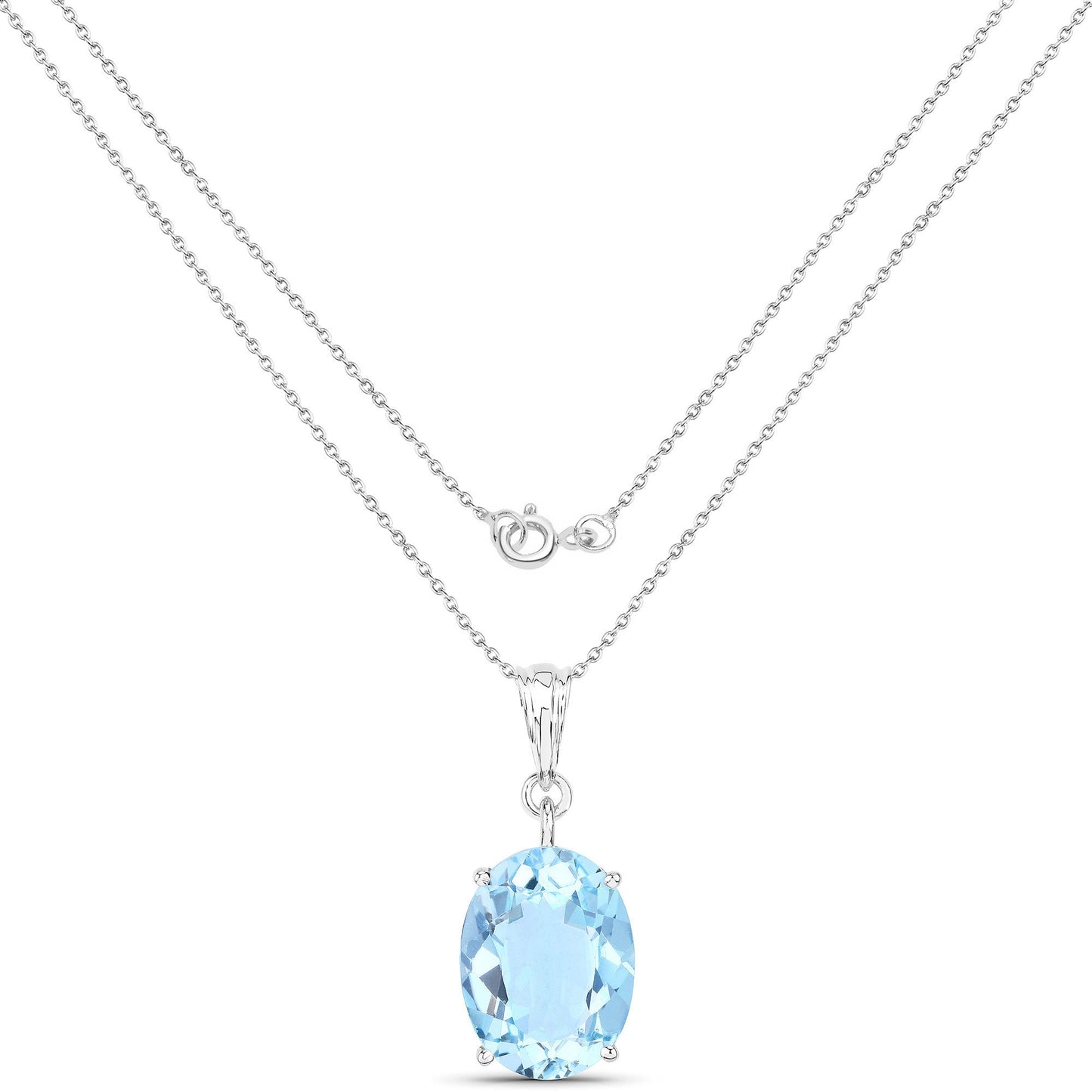11.25 Carat Genuine Swiss Blue Topaz Pendant in Sterling Silver
