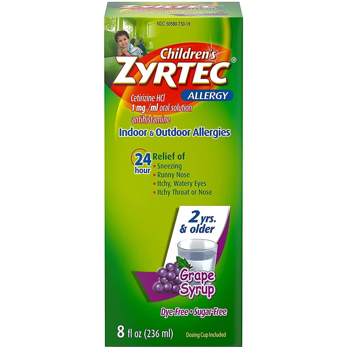 Jarabe para alergias Zyrtec para niños - Sabor a uva (236ml)
