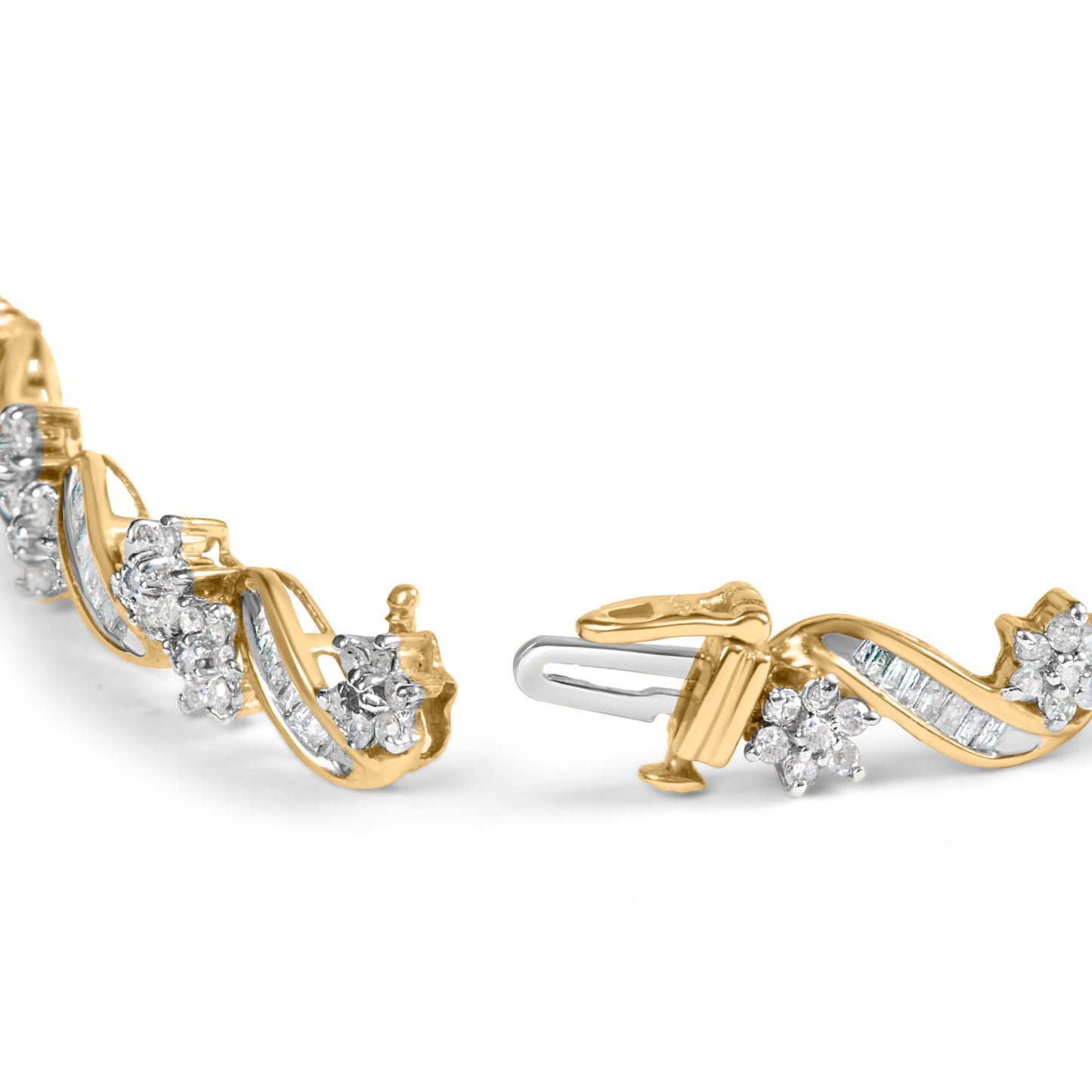 Pulsera de eslabones florales de oro amarillo de 10k con 3.00 Cttw de diamantes