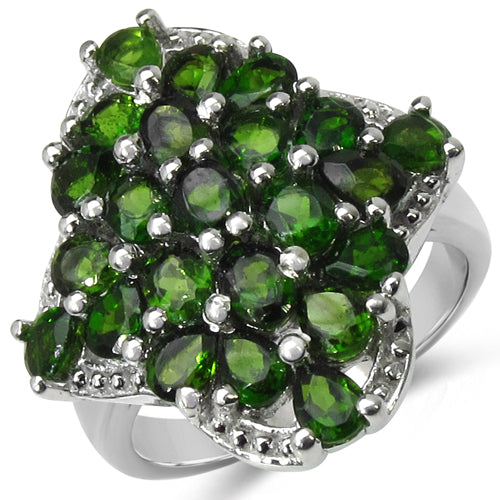 3.73 Carat Genuine Chrome Diopside Sterling Silver Engagement Ring