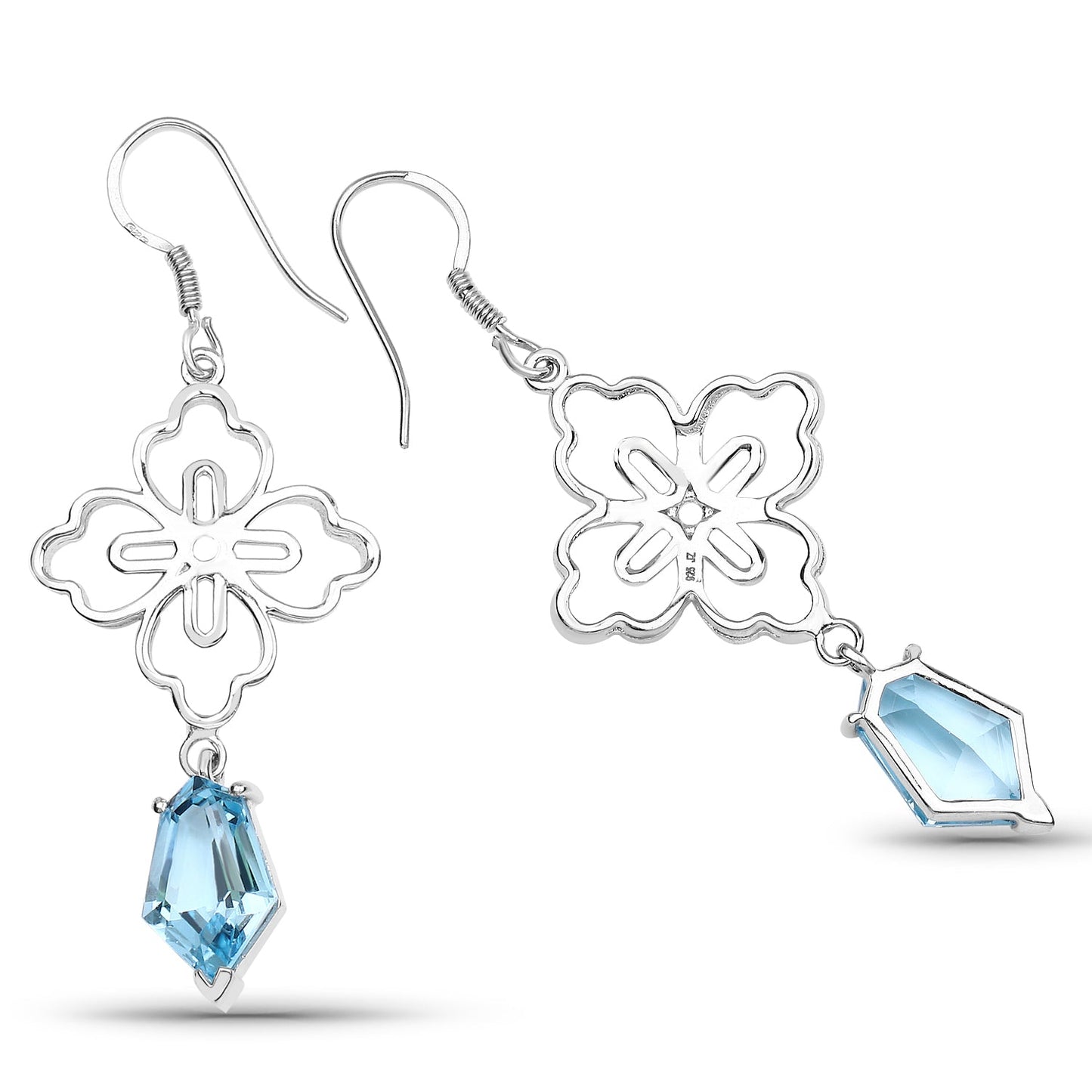 Pendientes de Topacio Azul Suizo de 12.14 Quilates en Plata Esterlina