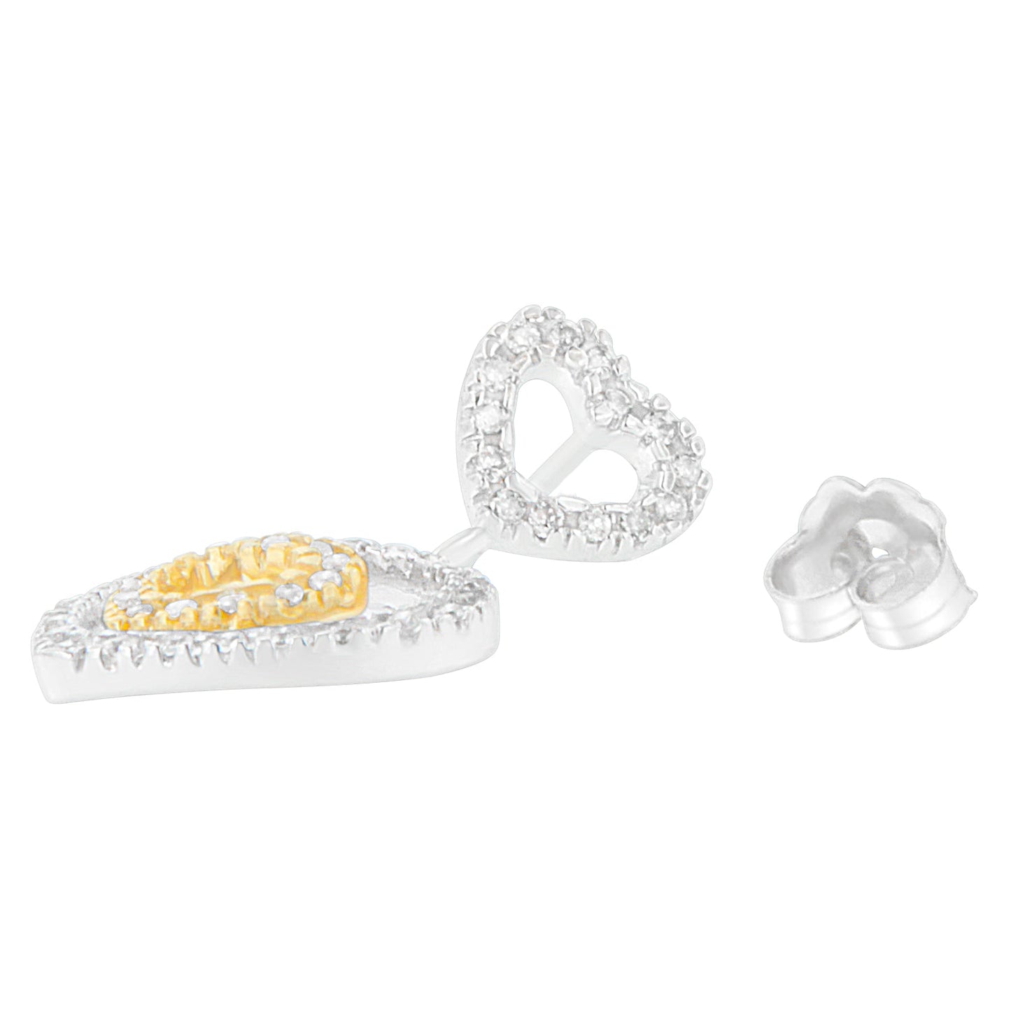 Pendientes de Diamante Cortado Redondo de Dos Tonos de 14K