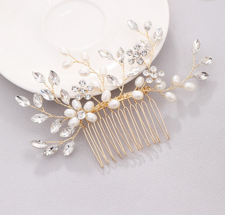 Pearl hair comb headdress Hand-woven crystal comb hair accessories - Korvel
