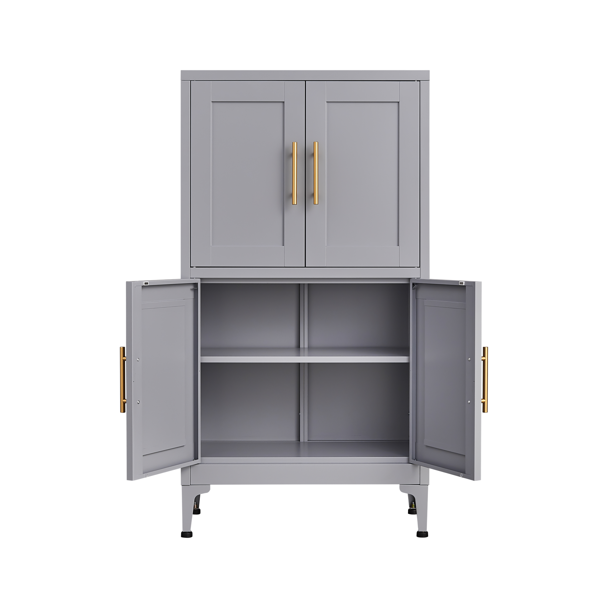 Grey metal kitchen storage cabinet, kitchen pantry storage cabinet with door and shelf, adjustable leveling feet - Korvel
