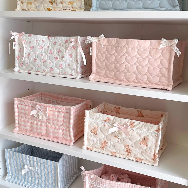1pc Square Storage Basket: Desktop Organizer, Korean Quilted Design, Cute Storage Frame for Home Decor - Korvel