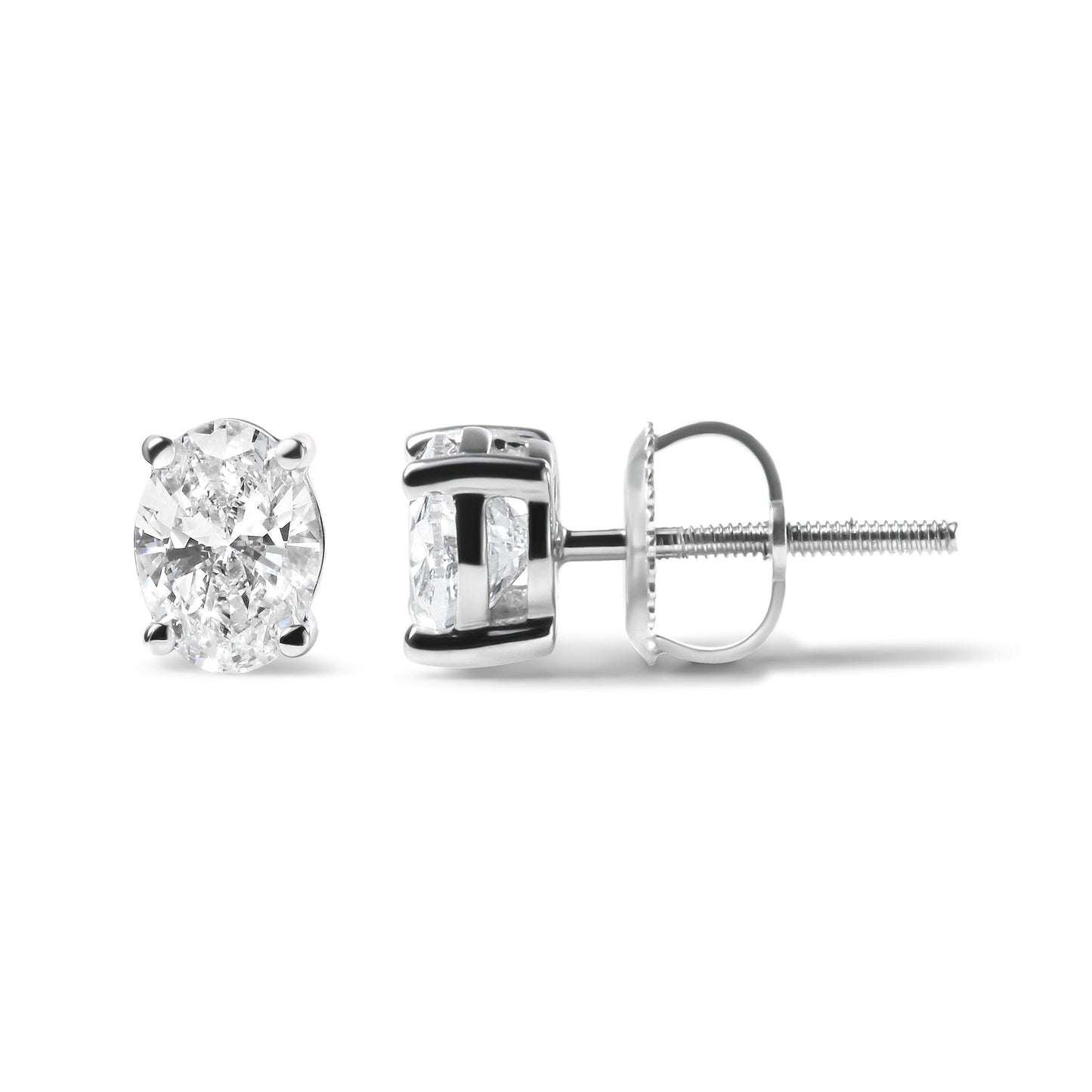 Pendientes de Stud Solitario de Diamante Ovalado Creado en Laboratorio en Oro Blanco de 14K