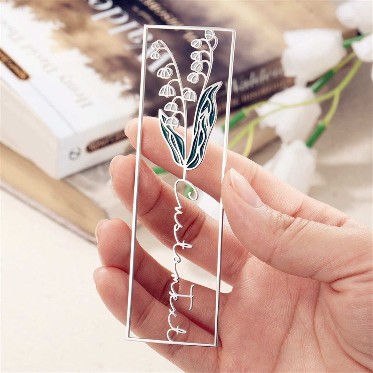 Stainless steel colored birthday flower bookmark personalized DIY hollow out style drip oil letter graduation gift - Korvel