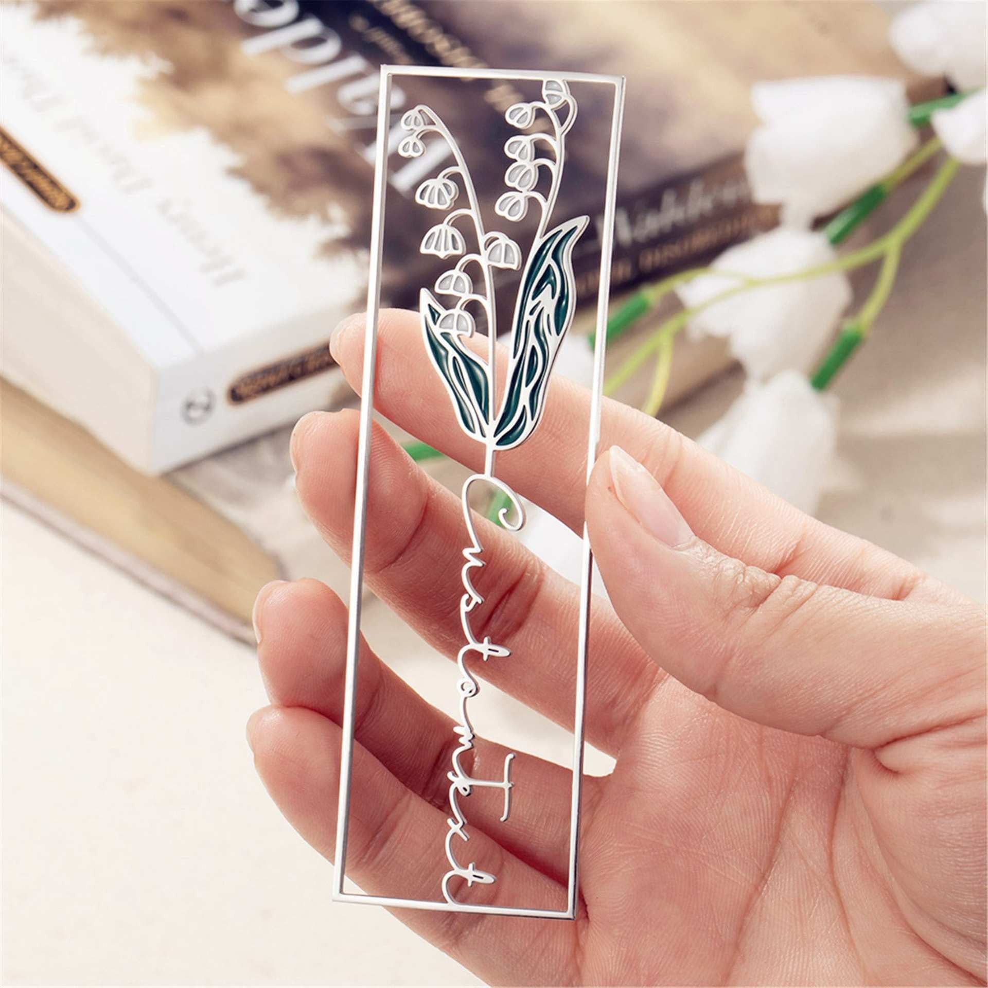 Stainless steel colored birthday flower bookmark personalized DIY hollow out style drip oil letter graduation gift - Korvel