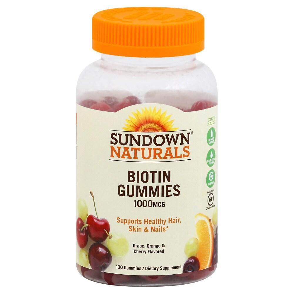 Gomitas de Biotina Sundown Naturals - Uva, Naranja y Cereza, 1000 Mcg