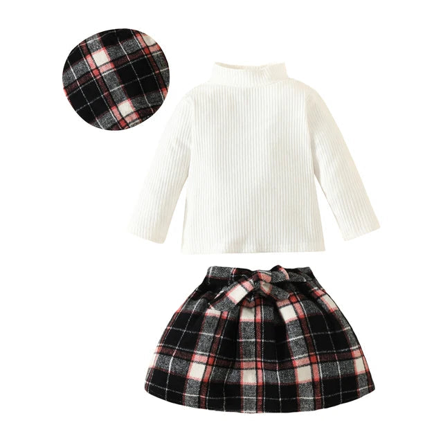 ma&baby Toddler Girls Knit Outfit Set with Plaid Skirt