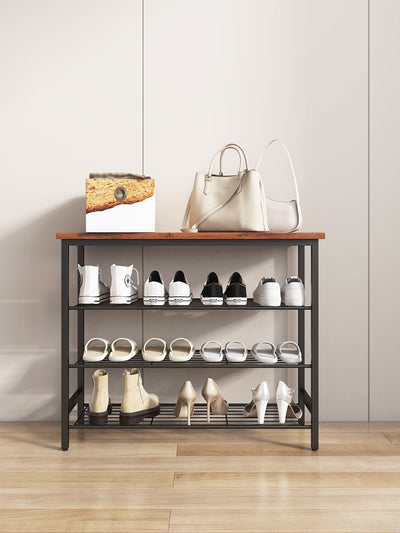 DN 4-Tier Metal Shoe Rack, Modern Multifunctional Shoe Storage Shelf with MDF Top Board, 1 pc per carton - Korvel