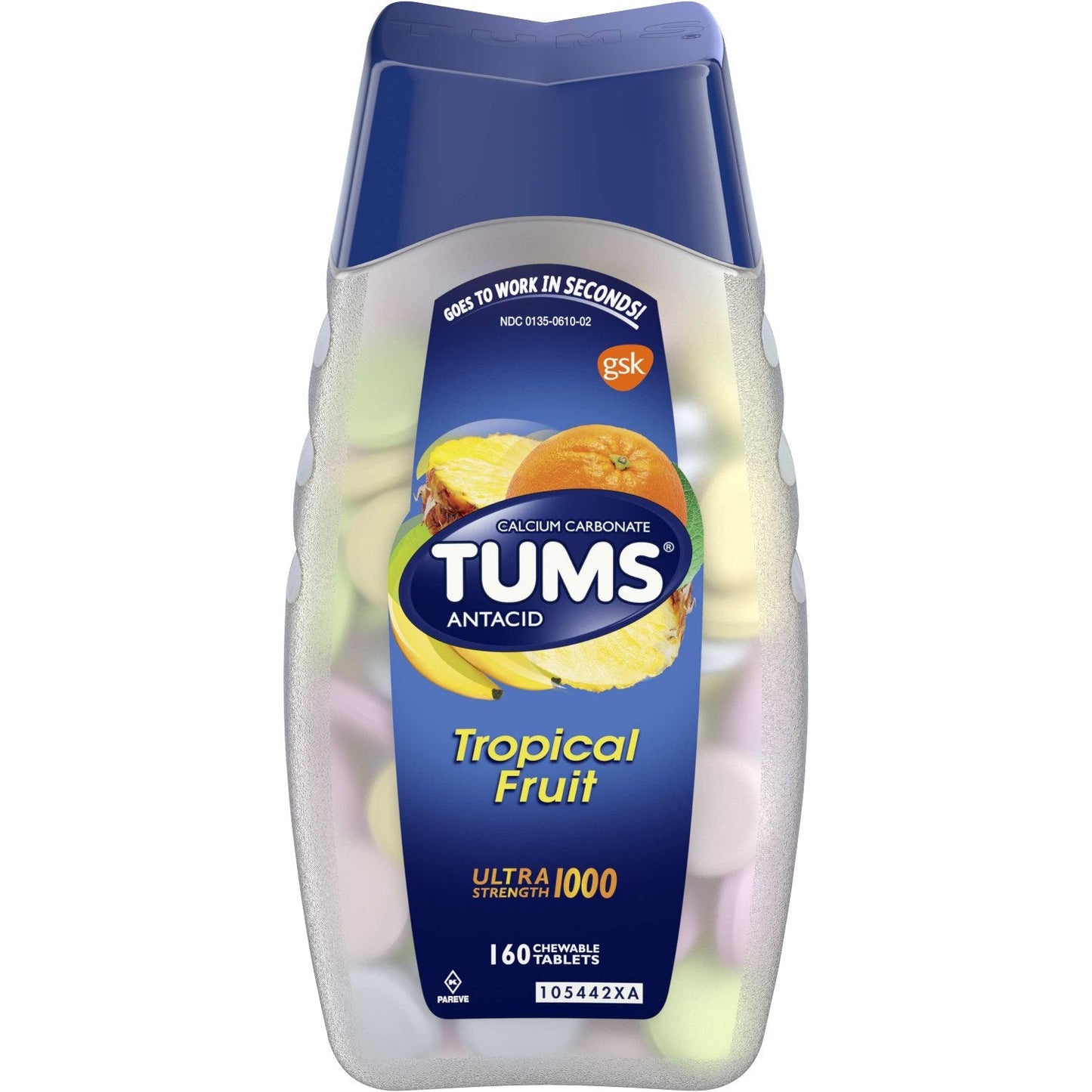 Tabletas masticables antiácidas Tums Ultra Strength de frutas tropicales surtidas