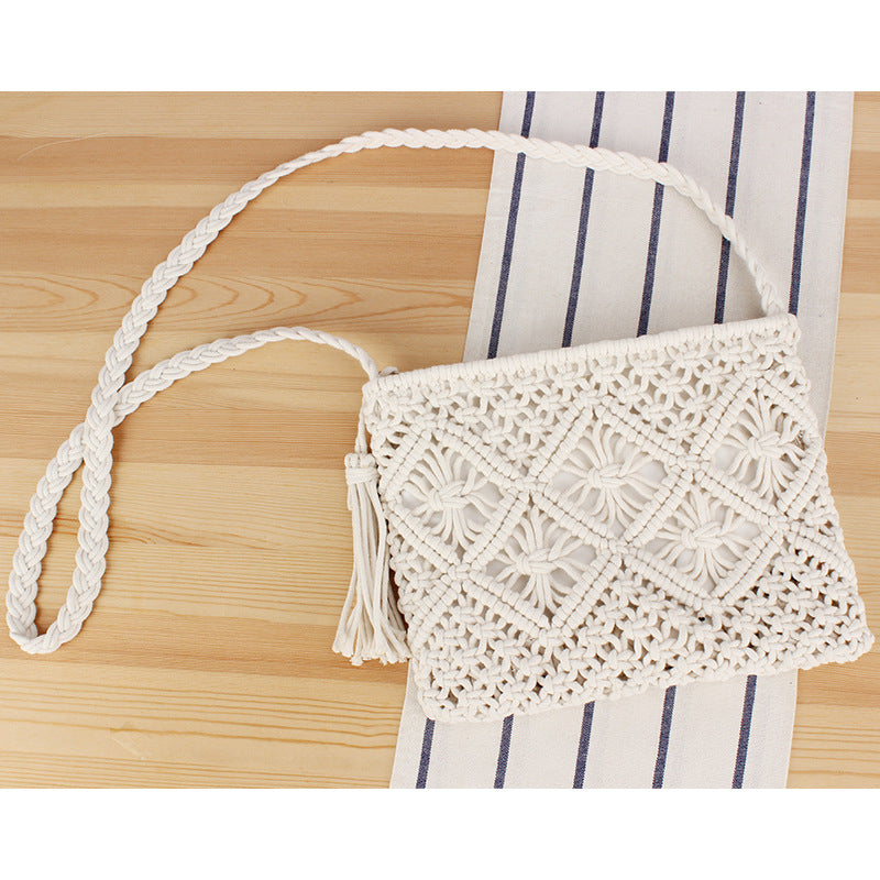 Tassel Handheld Woven Bag Retro Handheld Woven Bag Summer Vacation Tourism Beach Bag - Korvel