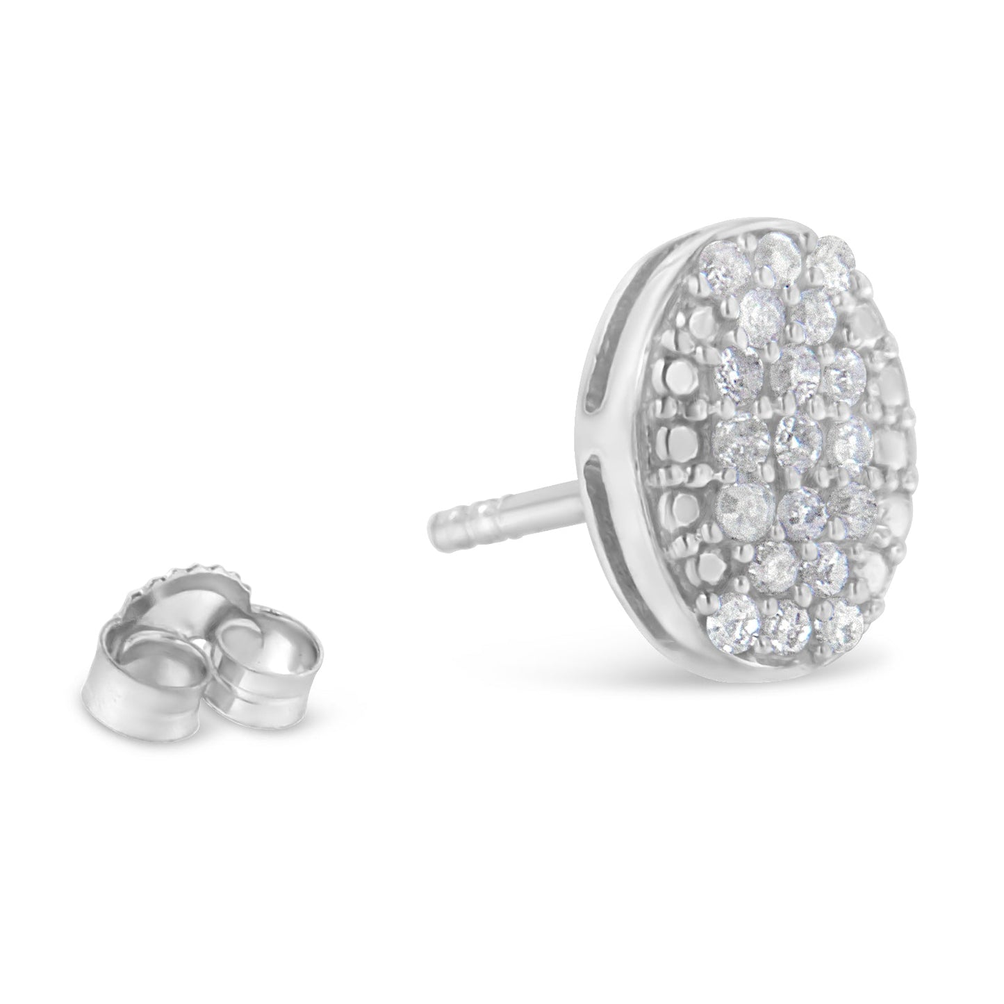 Boucles d'oreilles en argent sterling avec cluster ovale de diamants ronds