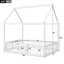 Full Size Wood House Bed with Fence and Door White Wash - Korvel