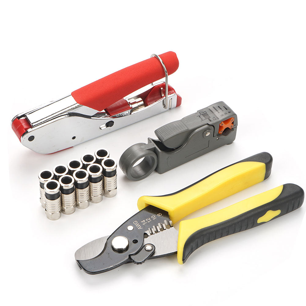 BNC Connector cable RG58 RG59 RG6 Crimping tool kit with crimping 10 compression fittings perfect for CCTV TESTER - Korvel