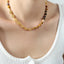 Collier en Chaîne de Perles d'Agate Élégant en Acier Titane Plaqué Or