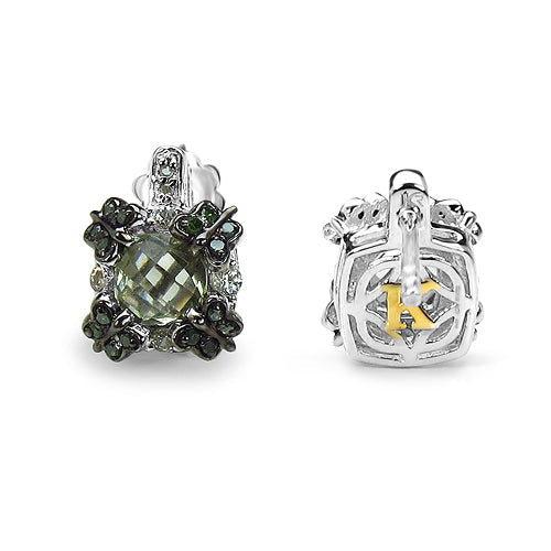 Elegant 2.91 Carat Green Amethyst & Diamond Sterling Silver Earrings