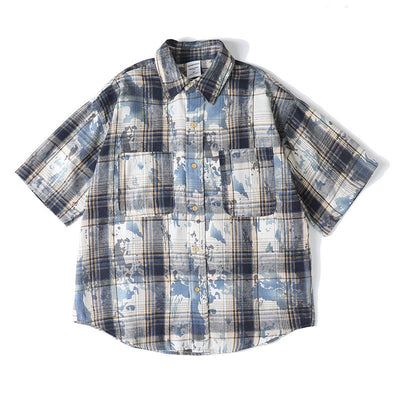Tie dye printed plaid wide cut shirt - Korvel