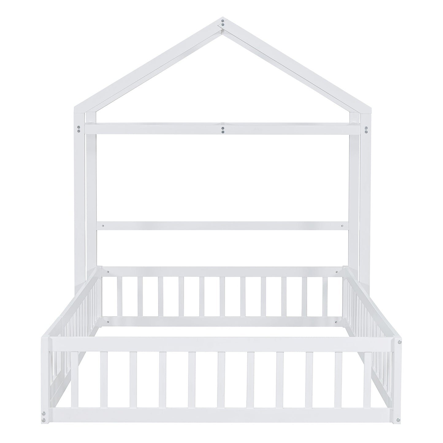 Wooden Full Size Children's Bed with Detachable Headboard and Integrated Clothes Drying Rack, White - Korvel