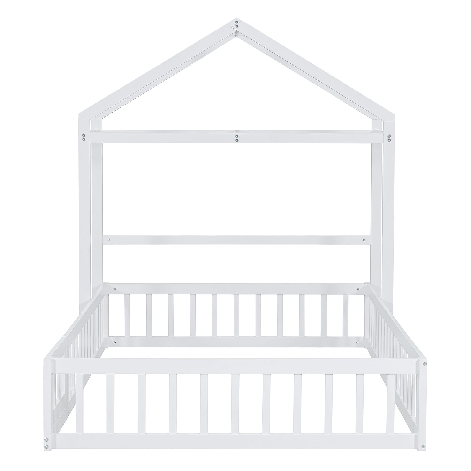 Wooden Full Size Children's Bed with Detachable Headboard and Integrated Clothes Drying Rack, White - Korvel