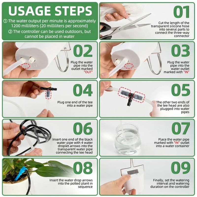 2/4/8/16 - Head Automatic Irrigation Controller, Plant & Flower Sprinklers, Drip Irrigation Kit, Potted Timer - Korvel